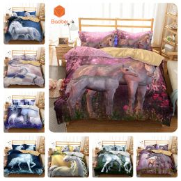 sets 2/3Pcs 3D Horse Unicorn Soft Polyester bedding Sets For Adults Duvetcover With Pillowcase Queen king Printed Bedcloths sj187