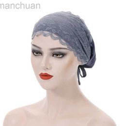 Hijabs Soft Modal Muslim Under Scarf Cap Islamic Lace Inner Hijabs Bonnet Tie Back Under Hijab Hat Women Turban d240425