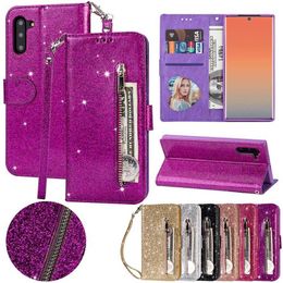 Cell Phone Cases Wallet Bling Glitter Magnetic Flip Zipper Leather Case For Samsung Galaxy S24 Ultra S23 S22 Plus S21 S20 FE S10 S9 Note 20 10 9 240423