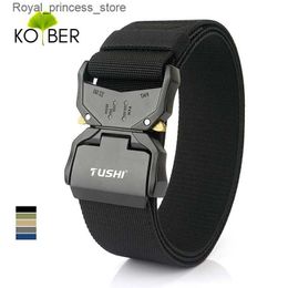 Belts KOLBER 2024 5cm Mens Elastic Belt Aluminium Buckle Quick Release Outdoor Leisure Broadband 2-inch Military Tactical Girl Mens Q240425