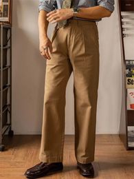 Men's Pants Red HBT Officer's Trousers High Rise Wide Leg Pleated Straight Fit