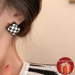 Dangle Chandelier Korean Geometric Round Square Checkerboard Stud Earrings for Women Vintage Black White Color Striped Heart Earrings Jewelry