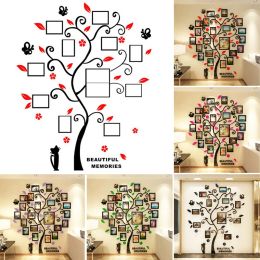 Stickers 3D Acrylic Crystal Wall Sticker Adhesive DIY Stereo Photo Frame Tree Pattern Wear Resistant Home Decoration Wall Art Decals