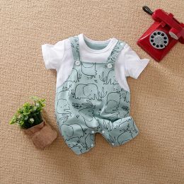 One-Pieces 018 Baby Jumpsuit Cartoon Shoulder Strap Elephant Cotton Comfortable And Soft Boy And Girl Summer Short Sleeved Newborn Clothes