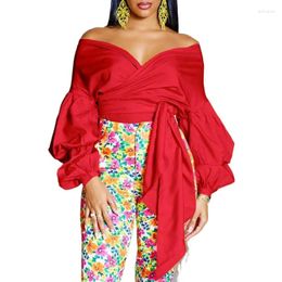 Ethnic Clothing Women Blouses Spring Sexy Tops V Neck Lantern Sleeves Lace Up Party Clubwear Summer Bluas Afrian Ladies Classy Shirts Female