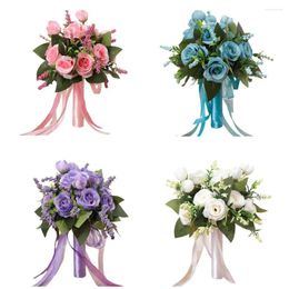 Decorative Flowers Exquisite Wedding Bouquet Eye-catching Increase Atmosphere Clear Texture Fake Rose DIY Flower Arrangement