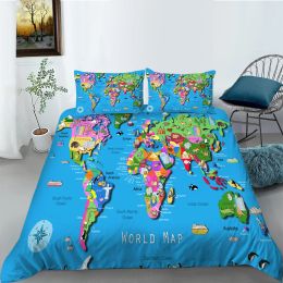 sets Kids Bedroom Decorative Bedding Set Teens World Map Duvet Cover Set Boys Bed Set Comforter Cover&Pillowcases Housse De Couette