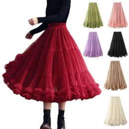 Skirts Loose Pleated Puffy Boho Long Tulle Tutu Skirt Layers Spring Patchwork Ruffles A-line Mesh For Women