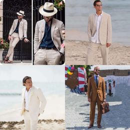 Льняные коричневые/зеленые/розовые мужские костюмы с брюками Slim Fit Sroom Tuxedos.