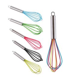 10 Inch Egg Beater Whisk Stirrer Tool Colour Silicone Stainless Steel Handle Eggs Mixer Household Baking9900611