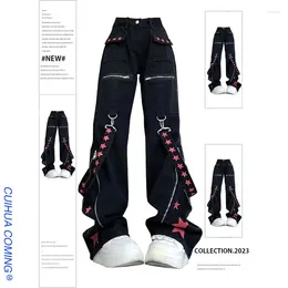 Women's Jeans American Y2K Millennium Spicy Girl Spring/Summer High Waist Unique Design Loose Straight Leg Wide Long Pants