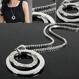 Pendant Necklaces 1Pc Womens Fashion Rhinestone Double Circle Long Chain Necklace Gifts