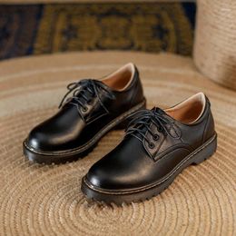 Casual Shoes 35-40 Women Oxfords Women's Ladies Leather Female Round Toe Sewing Retro Comfortable Footwear Lolita Shoe Brown