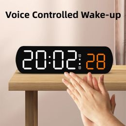 Clocks Voice Control Digital Alarm Timer Clock Temperature Dual Alarm Desktop Table Clock Night Mode 12/24H LED Clock Watch Desk Clock