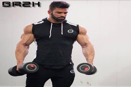 Fitness Men Bodybuilding Sleeveless Muscle Hoodies Workout Clothes Casual Cotton Tops Hooded Tank Tops 2 Color7934937