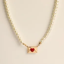 Pendant Necklaces Valentine's Day Series Love Letter Envelope Necklace Ladies Pearl Clavicle Chain 18K Gold Plated Jewelry Gift