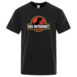 Men's T-Shirts Cartoon Dinosaur tee shirt Printed No internet T shirt men dino tshirt funny Harajuku Tops Jurassic offline park Mens t-shirtL2425