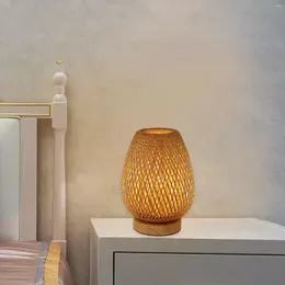 Table Lamps Bamboo Lampshade NightStand Lamp Decorative Simple Lantern For Office Bedroom EU Plug