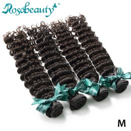 Weaves Weaves RosaBeauty Hair Products Grade 8A Malaysian Hair 100% Deep Wave Human Hair Bundles Natural Black Remy Hair