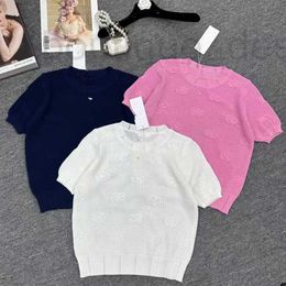 Damen-T-Shirt-Designer-Marke T-Shirt Designer-Marke Frühling/Sommer Neues Camellia-Muster Modezeitalter reduziert gestrickte Kurzärmel Frauen 5b5s