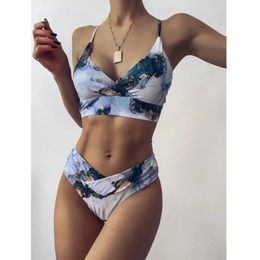 Women's Swimwear 2024 Tie Dye Print Push Up Bikinis Women Sexy Marble Swimsuit Midi Waist Woman Bathing Suit Summer Sport Beach Wear