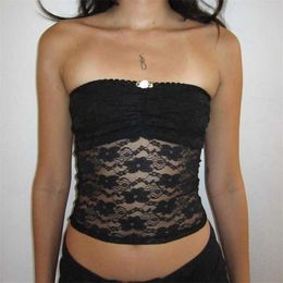 Women's Tanks Camis Xingqing Fairy Grunge Lace Trim Tube Top y2k Women Solid Color Off Shoulder Strapless Slveless Tanks 2000s Clothing Strtwear Y240420