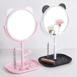 new Cute Cat Ear Makeup Mirror With Jewelry Rack Holder 360° Rotation Table Countertop Base Use for Bathroom Desk Cosmetic Mirrors- Makeup Mirror with Jewelry Rack