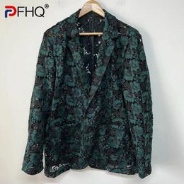 Men's Suits PFHQ Embroidery Suit Jackets Summer Hollow Out Single Breasted Advanced Flowers Pattern Male Temperament Blazers 21Z4550