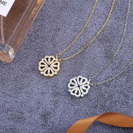 Pendant Necklaces 316L Stainless Steel Love Magnetic Pendant Necklace for Women Clover Choker Heart Shaped Open Necklace Crystal Jewellery BffGift