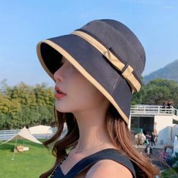 Berets 2024 Women's Bucket Hat Solid Bow Style Panama Caps Fashion Luxury Fisherman Ladies Summer Sun Travel Beach Gift