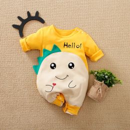 One-Pieces Spring And Autumn Boys And Girls Cute Cartoon Dinosaur 3d Printing Cotton Comfortable Long Sleeve Baby Bodysuit