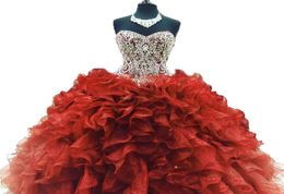 2020 Sexy Crystal Ball Gown Quinceanera Dress with Beading Organza Lace Up Plus Size Sweet 16 Dress Vestido Debutante Gowns BQ1005131999