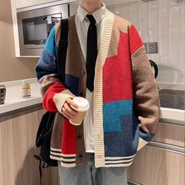 Men's Sweaters Autumn And Winter Korean Style Fashion Knit Cardigans Sweater Patchwork Colour Couple Men Casual Trendy Coats Jacket Clothes