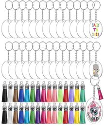 120pcset Acrylic Clear Circle Blanks Keychain Tassels Set Acrylic Circle Keyring Tassels Jump Rings For Jewellery DIY Keychains 2101799977