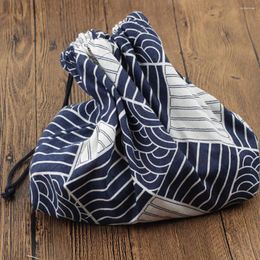 Storage Bags Simple Style Lunch Box Pouch Drawstring Cloth Cotton Linen Bag Snack Tote Organiser