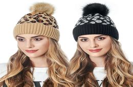 Fur Pom Poms Knitted Hat Stylish Leopard Beanies For women Warm Winter Hat Female Beanie Cap TopQuailty Drop 2039797