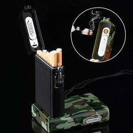 ABS Waterproof Cigarrate Case Lighter Smoking Accessories Cigarette Storage Case Gift For Men Cigaret Box USB Electric Lighters