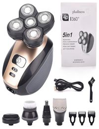 5 In 1 4D Mens Rechargeable Bald Head Electric Shaver 5 Floating Heads Beard Nose Ear Razor Clipper Facial Brush50991767315335