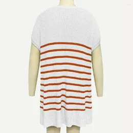 Women's Blouses Women Knitting Tops Casual Summer Top Stylish V-neck T-shirt Collection Striped Splicing Crochet Knit For