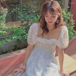 Casual Dresses Dress Women Elegant All-match A-line Leisure Floral College Fairy Sweet Summer Puff Sleeve Female Vestido Korean Style Cozy