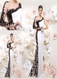 Fashion Black Lace And White One shoulder with Long Sleeve Prom dresses Unique Designer Cheap Applique Long Evening party Formal D5895734