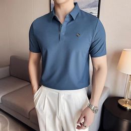 Men's Polos 2024 Summer Seamless Polo Shirt Short Sleeve Casual Business T-shirts Slim Formal Social Office Lapel Tee Tops M-4XL