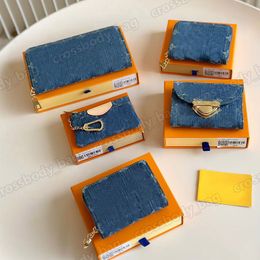 Designer Women Denim Wallet Short Wallet Woman Purse Card Holder Ladies Handbag Checked Flower Luxury Key Ring Credit Coin Purses Mini Wallets