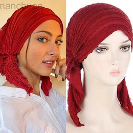 Hijabs Womens Hijab Ruffle Trim Breathable Pleated Head Scarf Cap Breathable Hair Cap Fashionable Turban Multicolor Available d240425