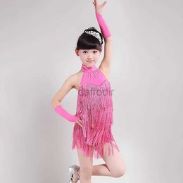 Stage Wear Girls Dance Dress Solid Sleeveless Latin Dance Dress Cha Dress Kids Tango Skirt Carnival Wear Child Teen Stage Costume 3-15Y d240425
