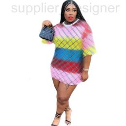 Grundläggande avslappnade klänningar Designer W0022 Kvinnors höst Rainbow Contrast Thin Sequin Dress 5TC9