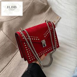 Shoulder Bags Chain Rivet Lock Designer Crossbody For Women Luxury Handbags Travel Red Messenger Bag Ladies Small Flaps 2024