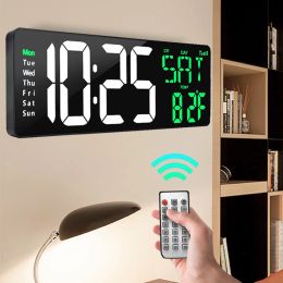 Clocks Large Wallmounted Digital Wall Clock With Remote Control Temp Date Power Off Memory Table Clock Dual Alarms Digital LED Clocks