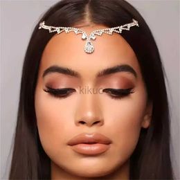 Wedding Hair Jewellery Bling Indian Shiny Pendant Forehead Chain Jewellery Tiara Headpiece Bridal Head Hair Wedding Crystal Headwear Accessories Gift d240425