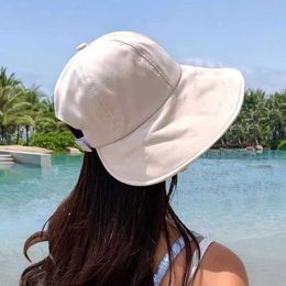 Wide Brim Hats Bucket Hats Women Summer Sunhat Cotton Ponytail Bucket Hat Outdoor Beach Adjustable Sun Visor Hats Solid Colour Foldable Fisherman C J240425